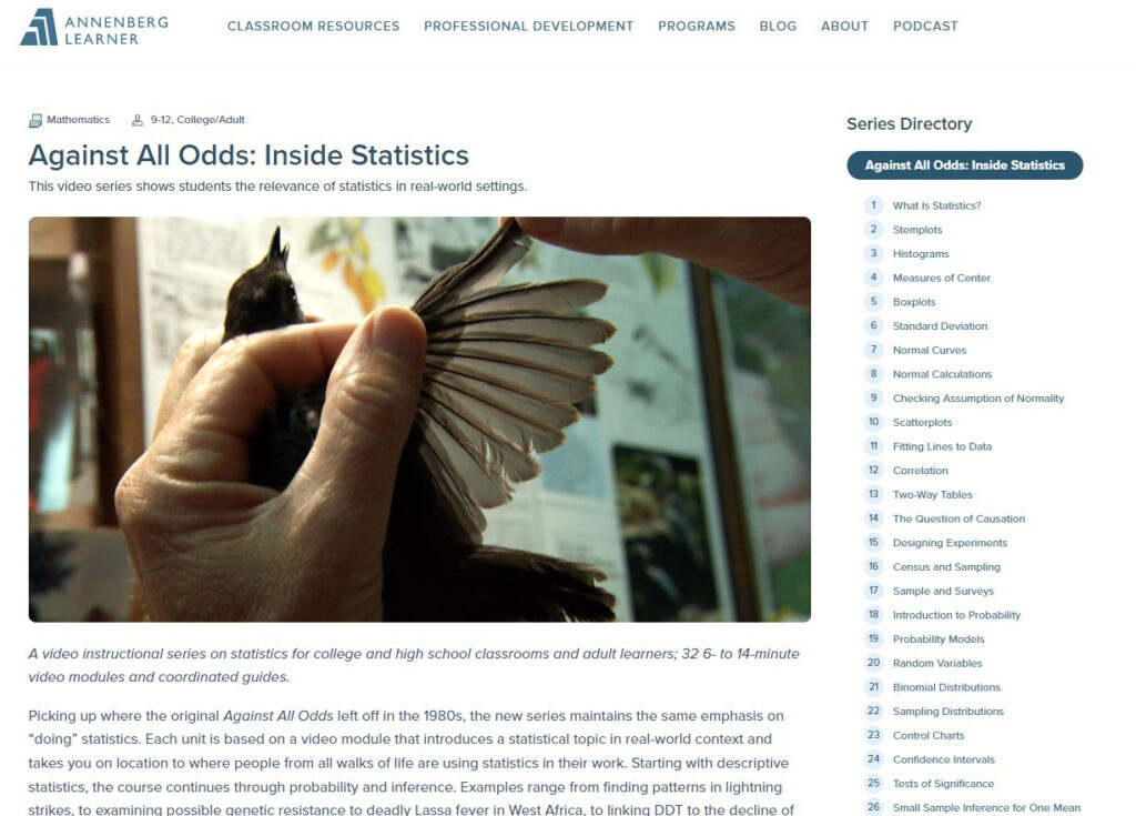 Against All Odds - Inside Statistics - Reviews Of K-12 Websites & Apps